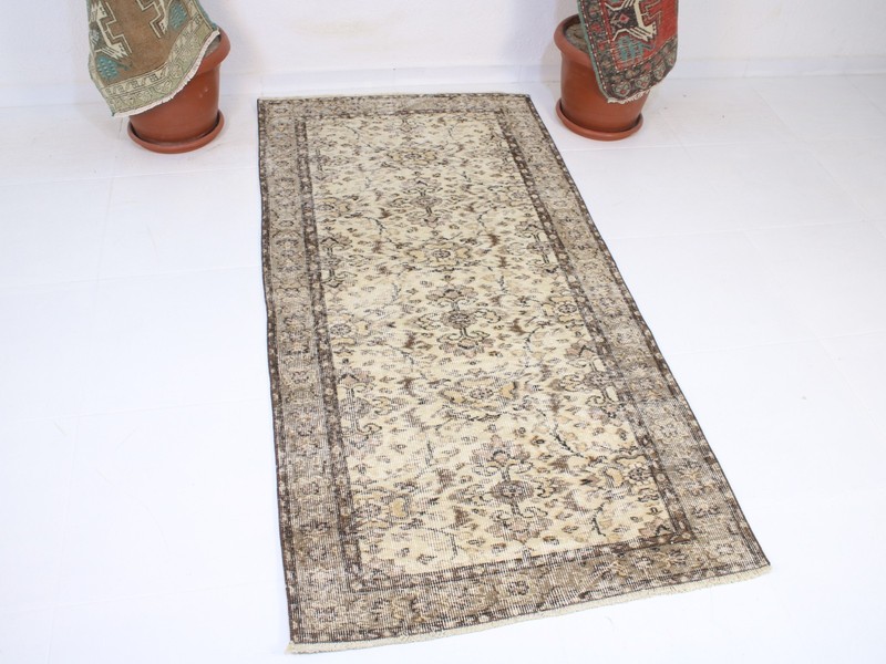 3x6 Beige Brown Accent Rug, Handmade Turkish Rug, Vintage Floral Muted, 3.0x6.1 gallery