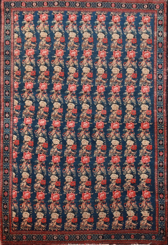 Pre-1900 Vegetable Dye Seenneh Traditional Antique Rug 4x6 Hand-knotted Carpet