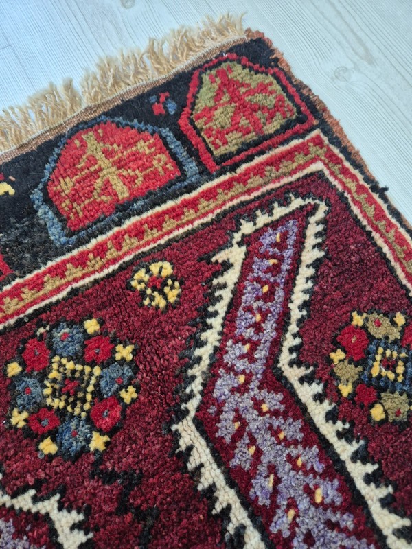 Rare Antique Konya Karapinar Mini Rug 22x44 in 100 yo Natural Dye Turkish Rug gallery