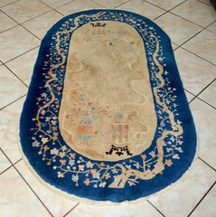 Art Deco Chinese Nichols Peking Fette Hand Knotted Oval Vase Crown Rug 5.4×3′ #1