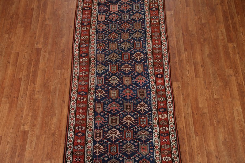 Antique Pre-1900 Geometric Kazak Russian 9 ft. Runner Rug Wool Hand-knotted 4x9 gallery