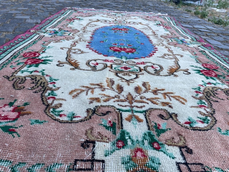 Bohemian Area Rug Handmade Wool Rug Turkish Vintage Traditional Rug 3,7 x 6,8 ft gallery
