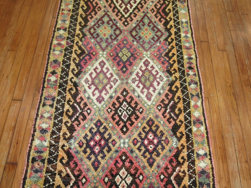 Vintage Decorative Wool Kurdish Kars Gallery Rug Size 3'3''x15' gallery