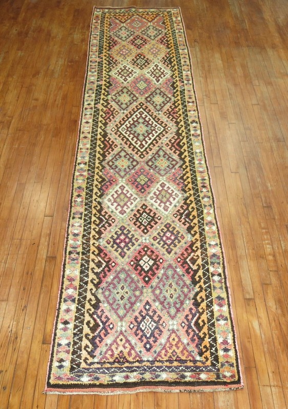 Vintage Decorative Wool Kurdish Kars Gallery Rug Size 3'3''x15' gallery