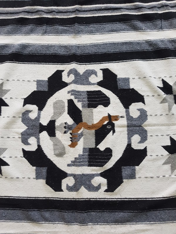 Vintage Handmade Mexican Saltillo Traditional Wool Kilim Rug 195x122 cm gallery