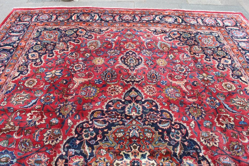 Vintage Hand Made Traditional Oriental Wool Red Blue Large Carpet 388x304cm gallery
