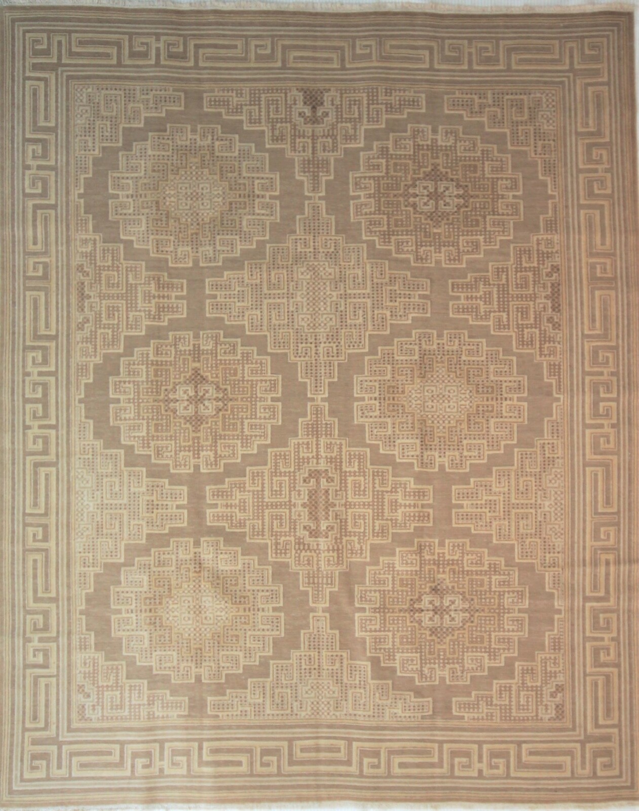 Gorgeous Romanian Khotan Design Geometric Design Beige 100% Wool 9' x 12' Rug gallery