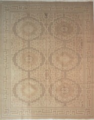 Gorgeous Romanian Khotan Design Geometric Design Beige 100% Wool 9′ x 12′ Rug