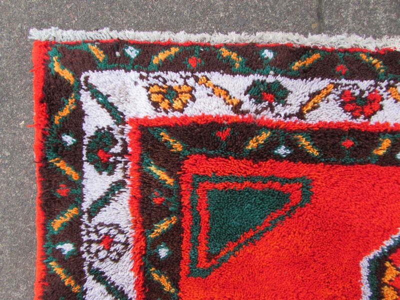 Vintage Hand Made Traditional Rug Oriental Cotton Orange Red Small Rug 126x110cm gallery