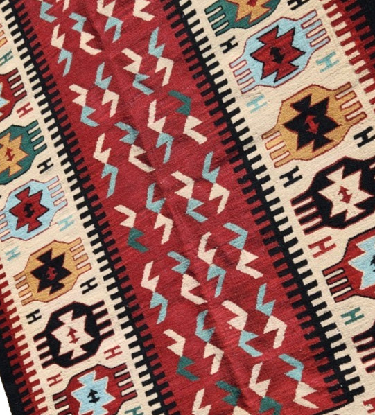46"x71"CAUCASIAN KAZAK TRIBAL KELIM RUG REVERSIBLE HAND-KNOTTED VINTAGE WOOL gallery