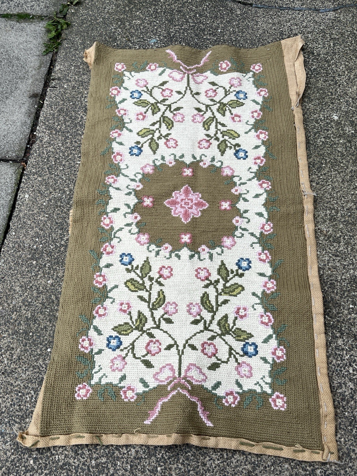 Vintage Embroidered Panel Rug / Wall Hanging Aubusson Crewel Style 46” X 26” gallery