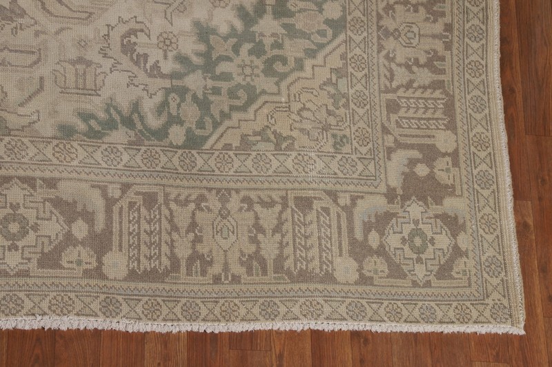 Distressed Muted Area Rug 10x13 Ft Hand-Knotted Beige Medallion Wool Carpet gallery