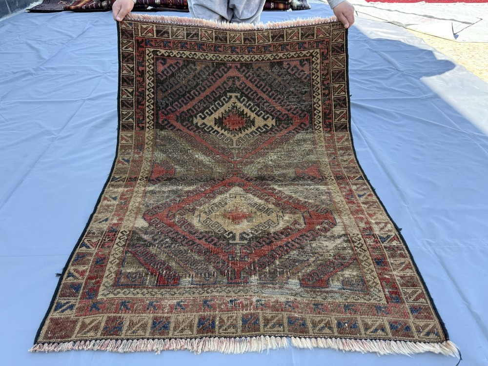 1920s Antique Afghan Baluchi Rug 3x4 Rare Handmade Persian Style Tribal Carpet