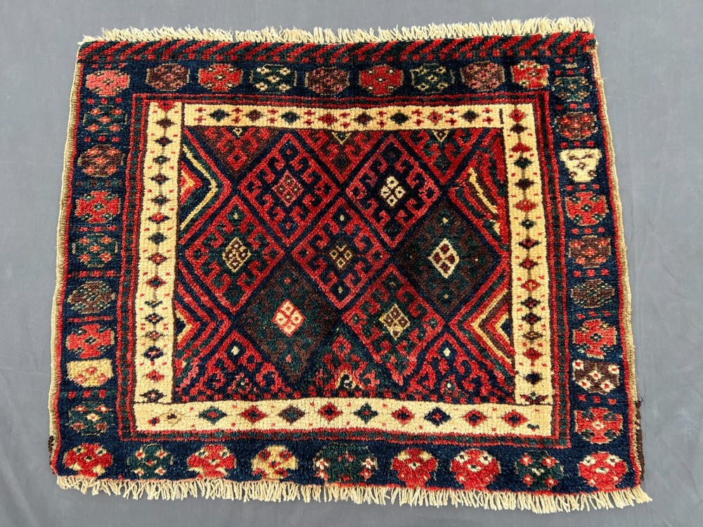 Navy Red Turkish Tribal Rug 2x2'6 Antique Style Geometric Boho Accent Area Rug
