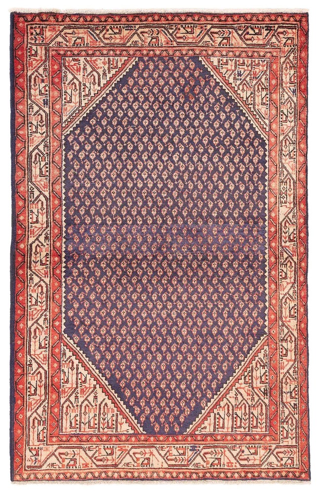 Vintage Hand-Knotted Area Rug 4'3" x 6'8" Traditional Wool Carpet