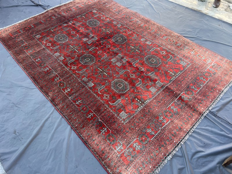 Antique Terracotta Afghan Turkmen Rug 7x10 ft Red Geometric Faded Persian carpet gallery