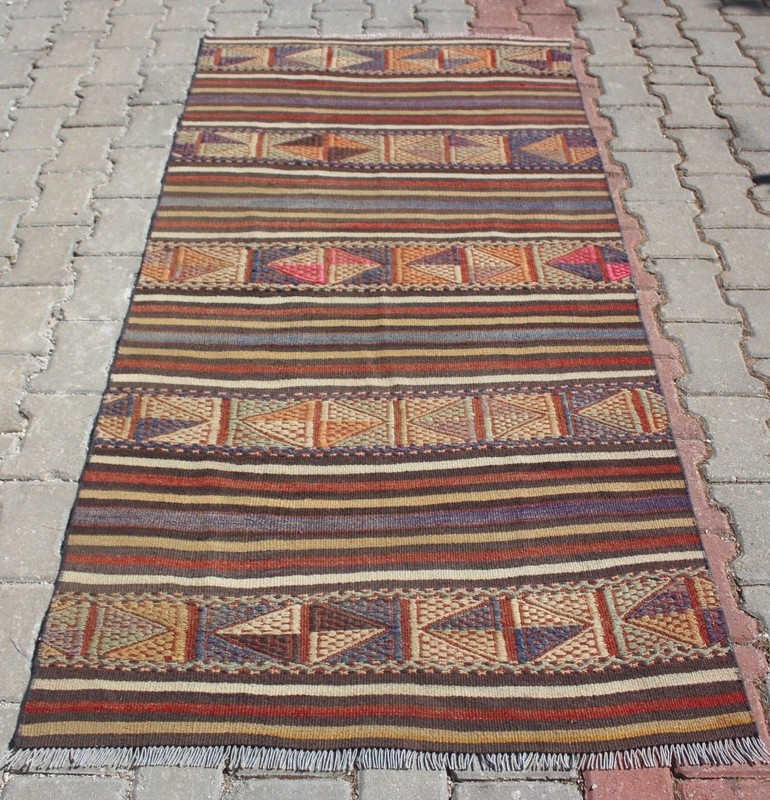 Turkish Kilim Runner Rug 3'x6.5', Kilim Runner Rug 38" x 81", Geometric Stripes gallery
