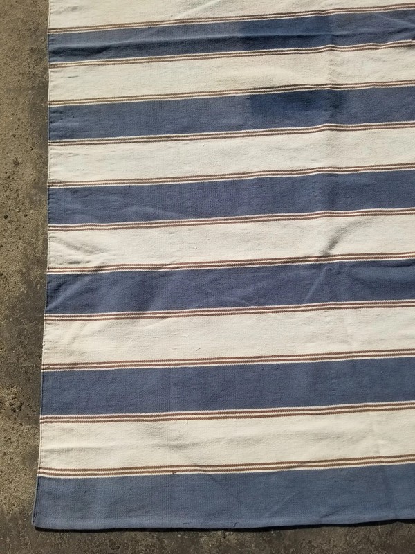 Vintage Traditional Handmade Blue & White Striped Dhurrie Wool Kilim 8x4.4 ft gallery