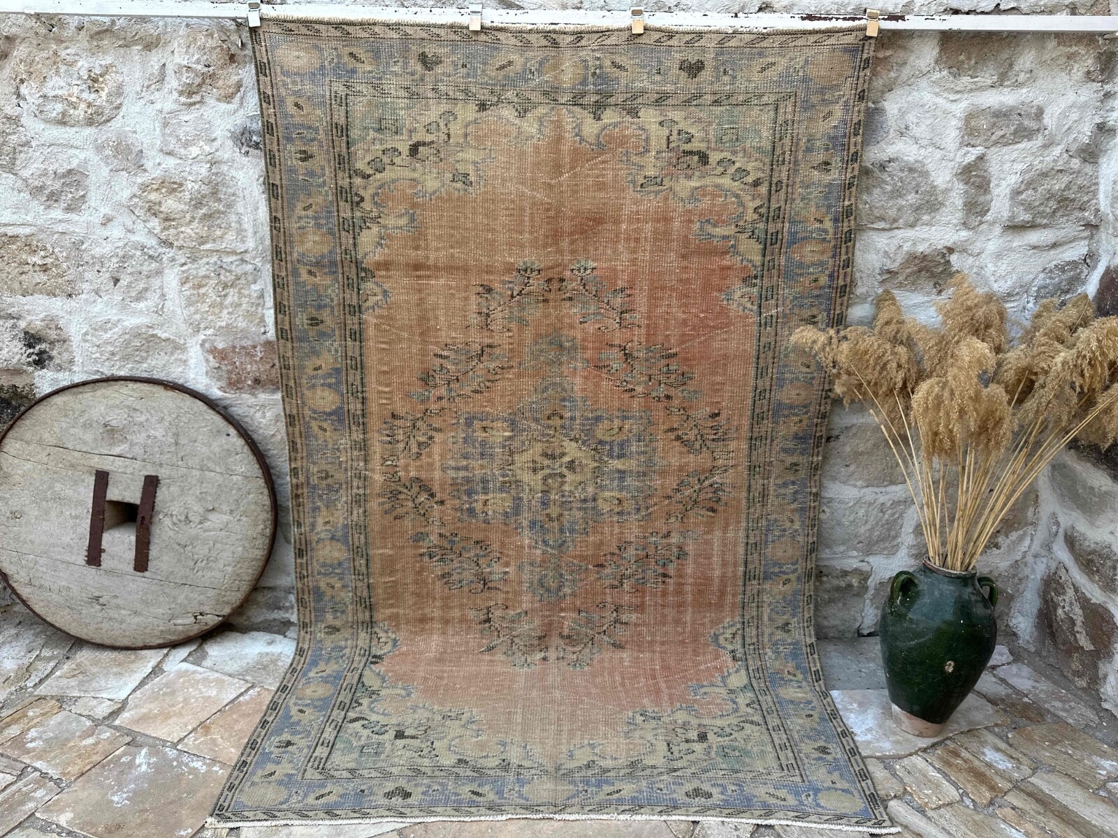 Large Hand-Knotted Oushak Rug 6x9 Orange Wool Traditional Carpet Low Pile Rug gallery