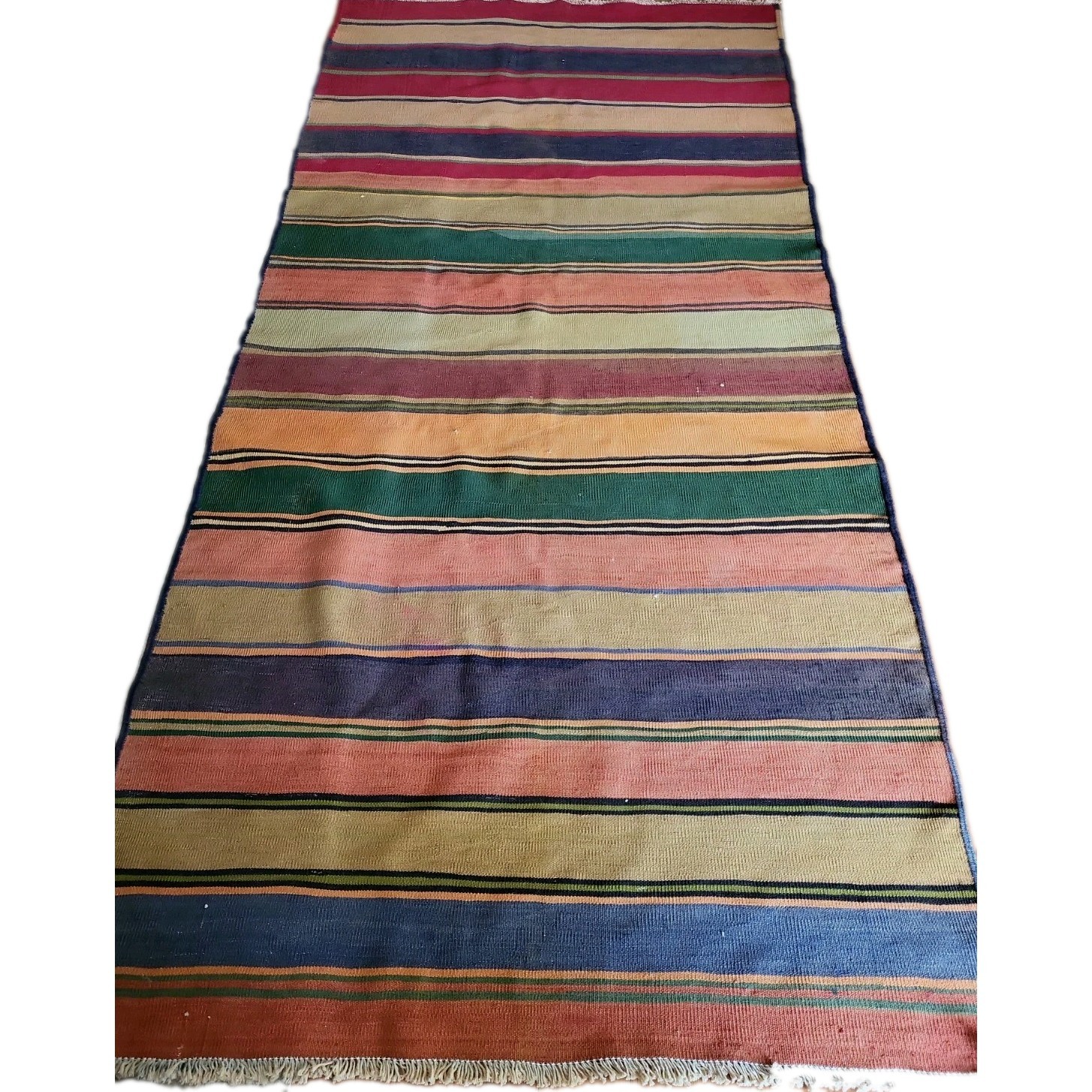 Handmade vintage afghan tribal maldari kilim rug, Width 57", Length 10ft gallery