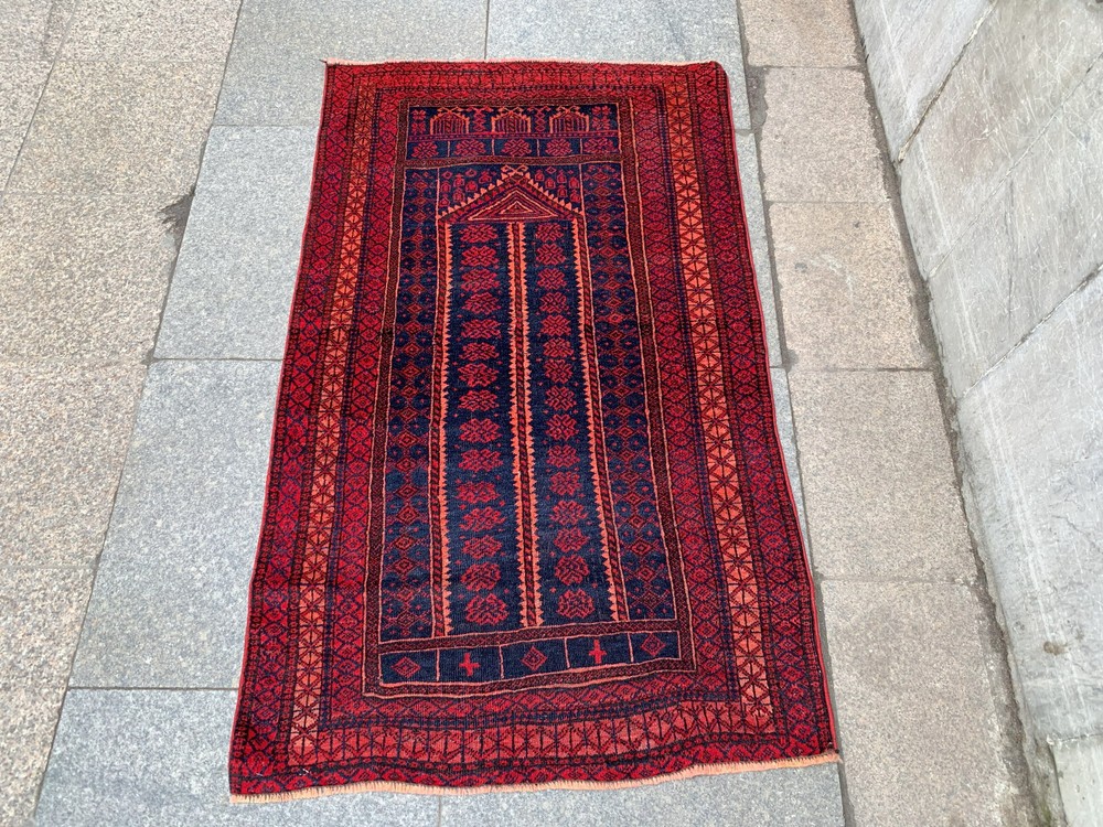 3'1'' x 5'2'' Vintage Natural Rug Village Rug Handmade Carpet.SKU:P1220