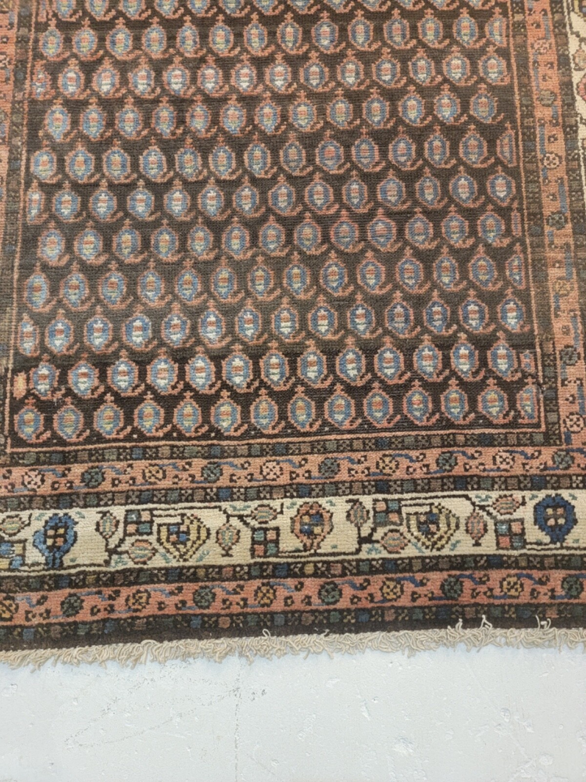 Antique Oriental Hand-Knotted Wool Runner Kurdish Malayer Black 3'5" x 12'6" gallery