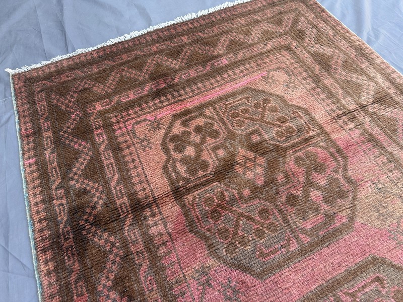 Vintage Turkmen Rug Terracotta Faded Geometric Wool Oriental Kitchen Area Rug gallery
