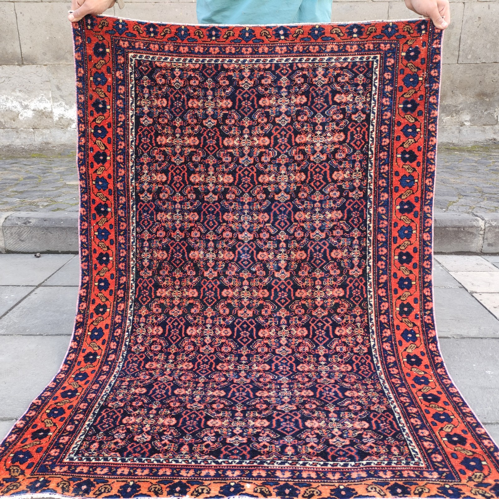 Over 100 years old Vintage Persian Style Malayer rug 3.35 x 4.66 ft , 102x142 cm gallery