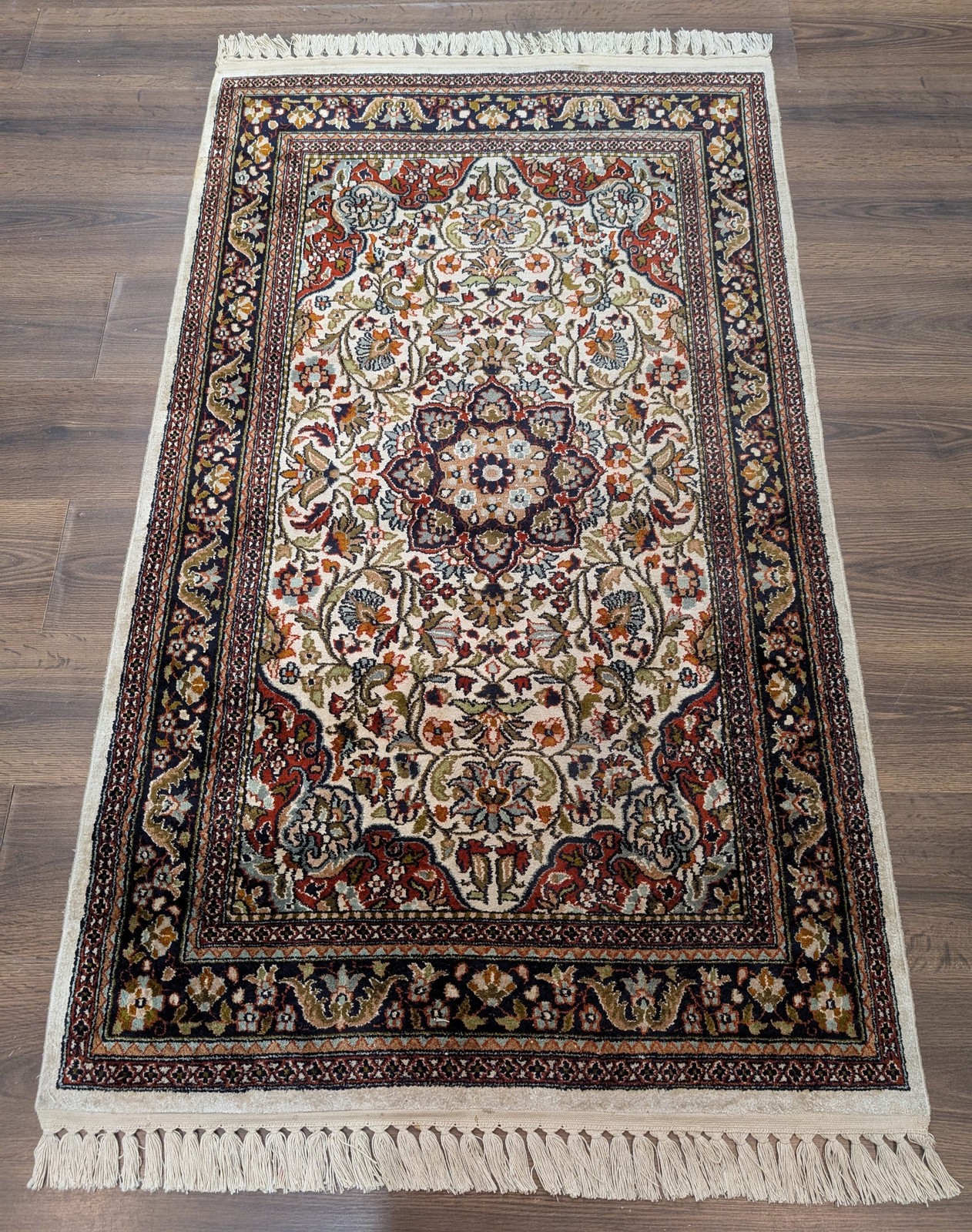 Silk Indian Kashmiri Rug 3x5, Floral Medallion gallery