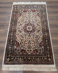Silk Indian Kashmiri Rug 3×5, Floral Medallion