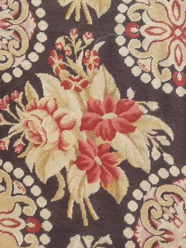 Vintage French Needle Point Handmade Floral Beige Wool Rug Carpet 177x113cm gallery