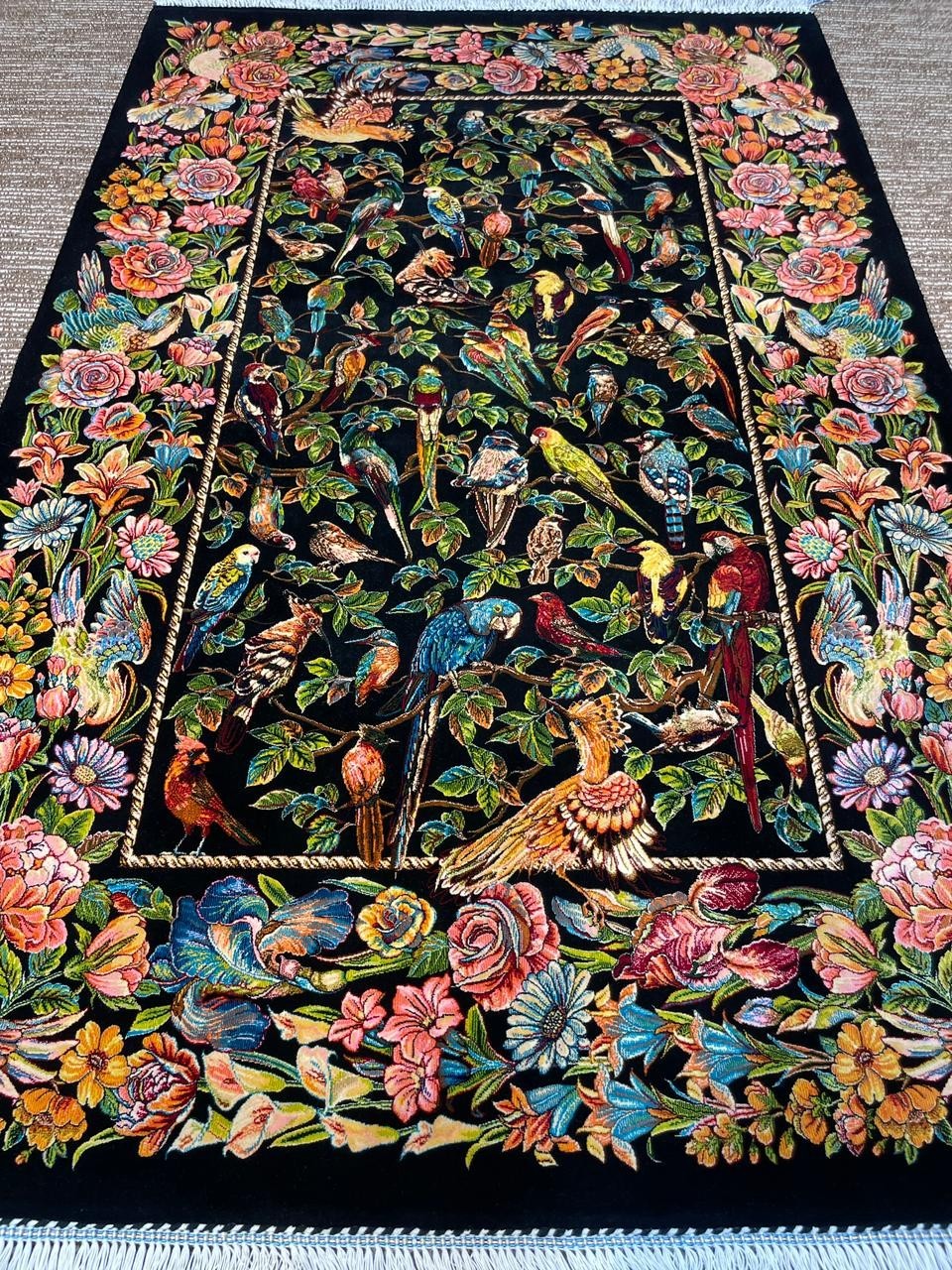 Fine Silk Rug 3 x 5 ft Bird Floral Artistry Design Soft Silk Rug 91 x 152 gallery