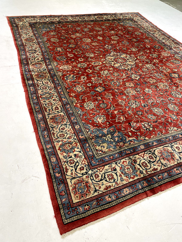 Antique Oriental Hand-Knotted Wool Area Rug Red/Ivory/Blue/Salmon 8'9" x 11'8" gallery