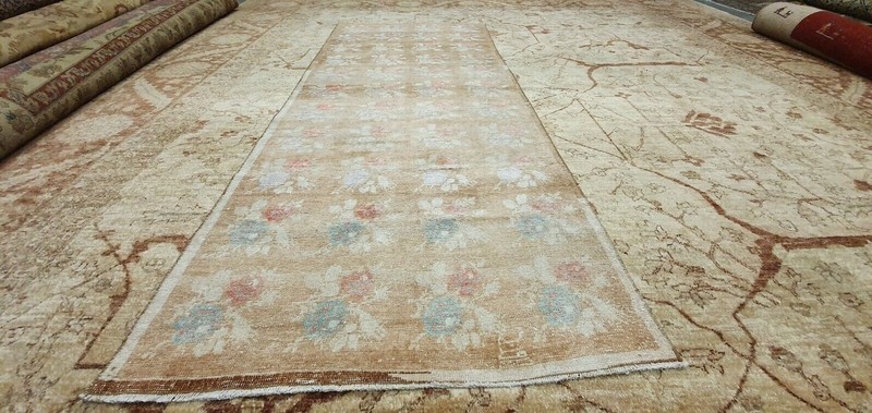 Dated 1911 Antique Natural Dye Distressed Wool Pile Oushak Area Rug 3'4''x8" gallery