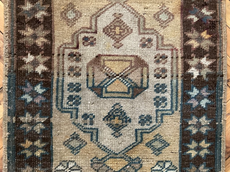 Small Turkish Handwoven rug 1.7 x 2.5 Ft Yellow Oriental Bohemian Doormat gallery
