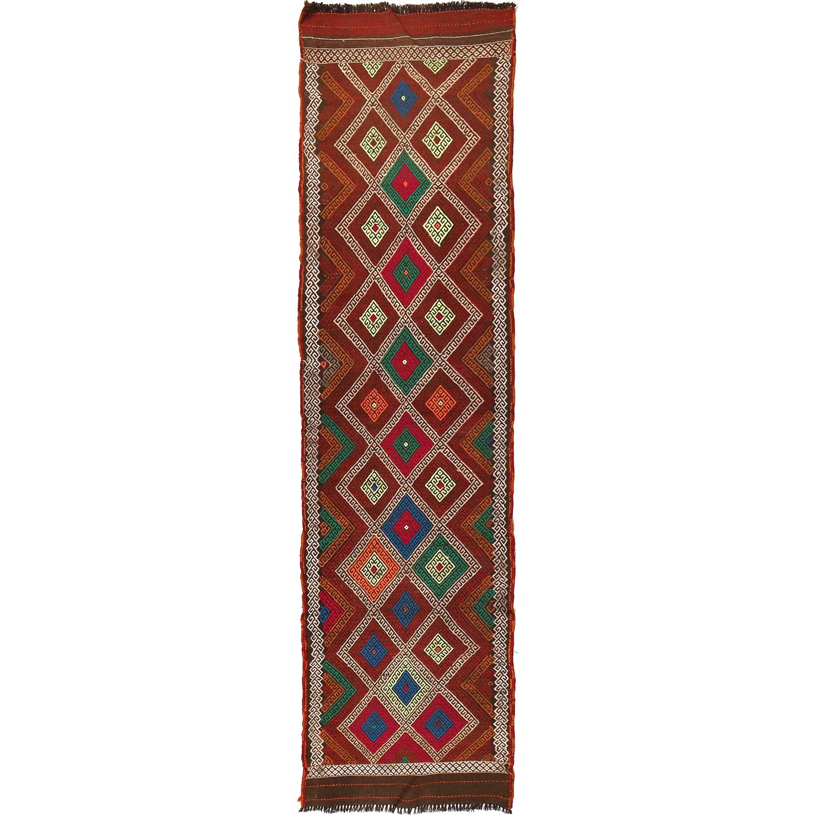 Vintage Handmade Embroidered Runner Carpet Oriental Rug 9.4x2.3ft gallery