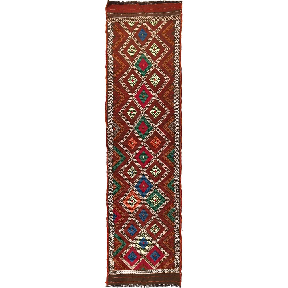 Vintage Handmade Embroidered Runner Carpet Oriental Rug 9.4x2.3ft