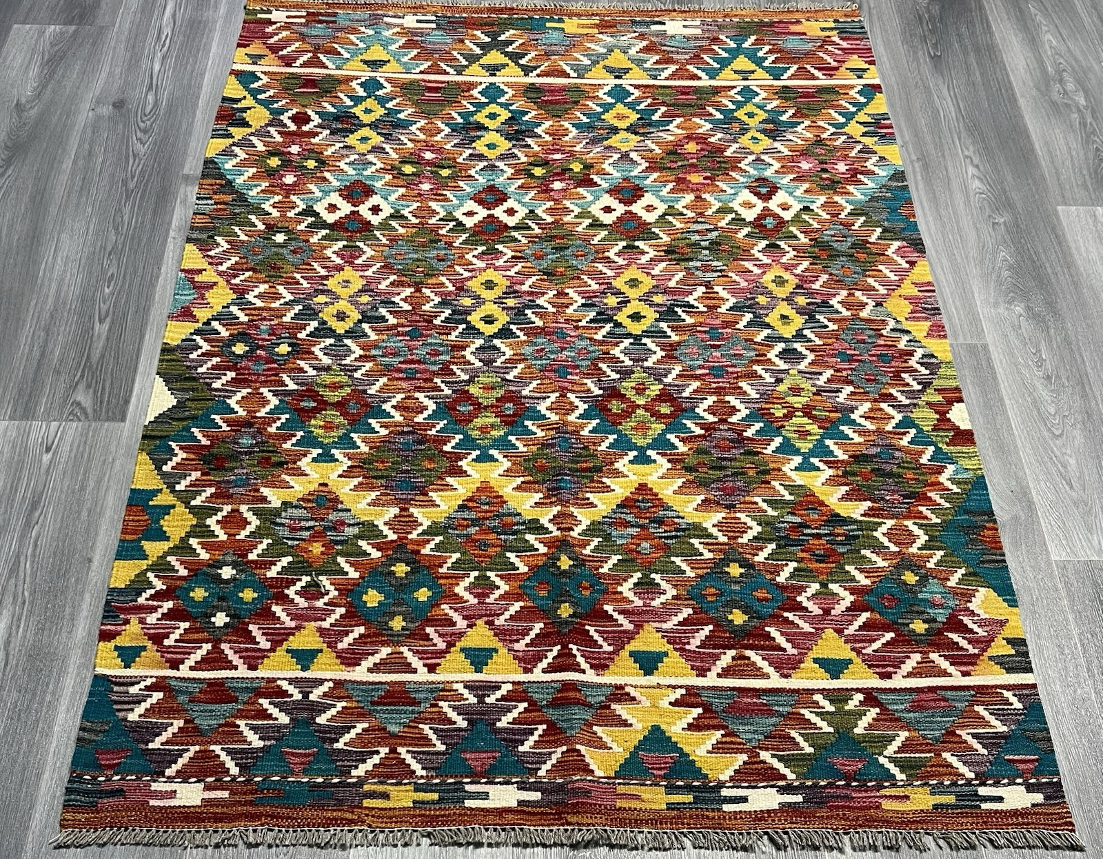 Vintage Kilim Traditional Hand Made Oriental Wool Kilim 5ft10inx3ft 186cmx130cm gallery