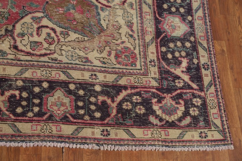 Floral Pink Distressed Traditional Vintage Area Rug Wool Handmade Rug 8x11 ft gallery