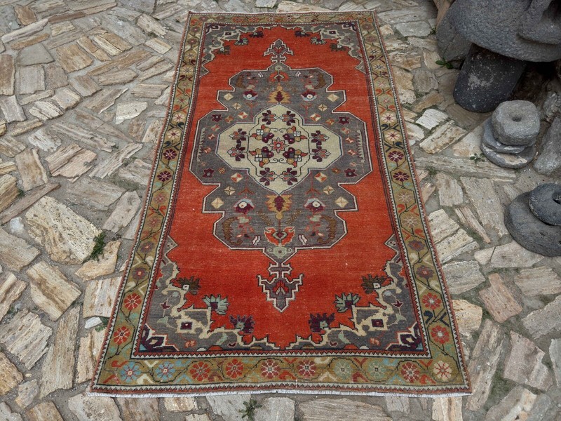Hand-Knotted Vintage Area Rug 4x8 Pale Orange Wool Traditional Carpet Anatolian gallery
