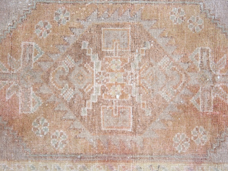 Vintage Terracotta Turkish Door Mat Rug Hand Knotted Wool 1.2x3.0 ft gallery