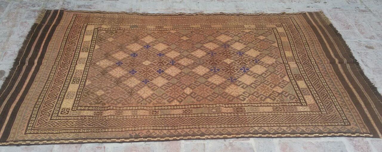 Antique Faded Afghan Geometric Area Rug 4x8 Handwoven Medallion Terracotta Kilim gallery