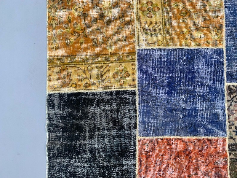 Distressed Vintage Turkish Patchwork Rug 250x167 cm Wool Large gallery