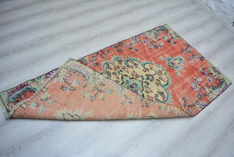 Red Turkish Vintage Rug, 3x5.7ft, Antique Red Faded Medallion Handmade Rug, gallery
