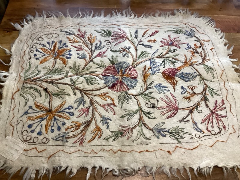 antique Kashmiri Namada Wool Rug/wall Hanging W/ Hand Embroidered Crewel work gallery