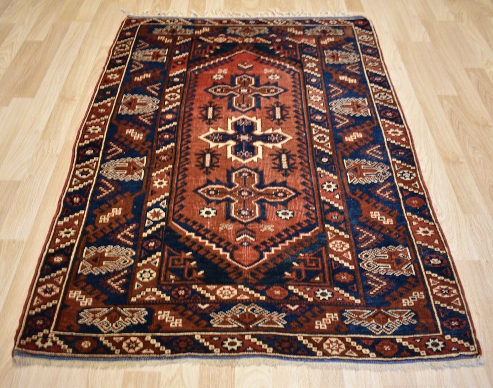 Clearance 1940's Antique Caucasian Kazak Geometric Nomadic Rug 4' 4" x 6' 7"