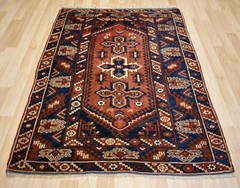 Clearance 1940’s Antique Caucasian Kazak Geometric Nomadic Rug 4′ 4″ x 6′ 7″