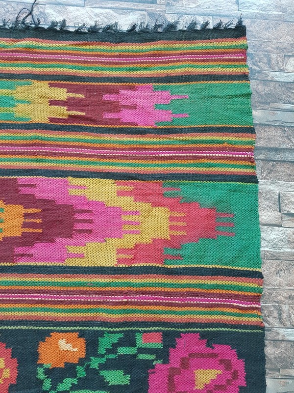Vintage Handmade Traditional Mexican Kilim Floor Rug Carpet 212x141 cm gallery