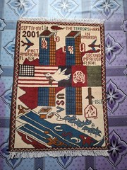 S140 War Rug Handmade Knotted Afghan Tribal Vintage Pictorial 9/11 Rug 80×58 Cm