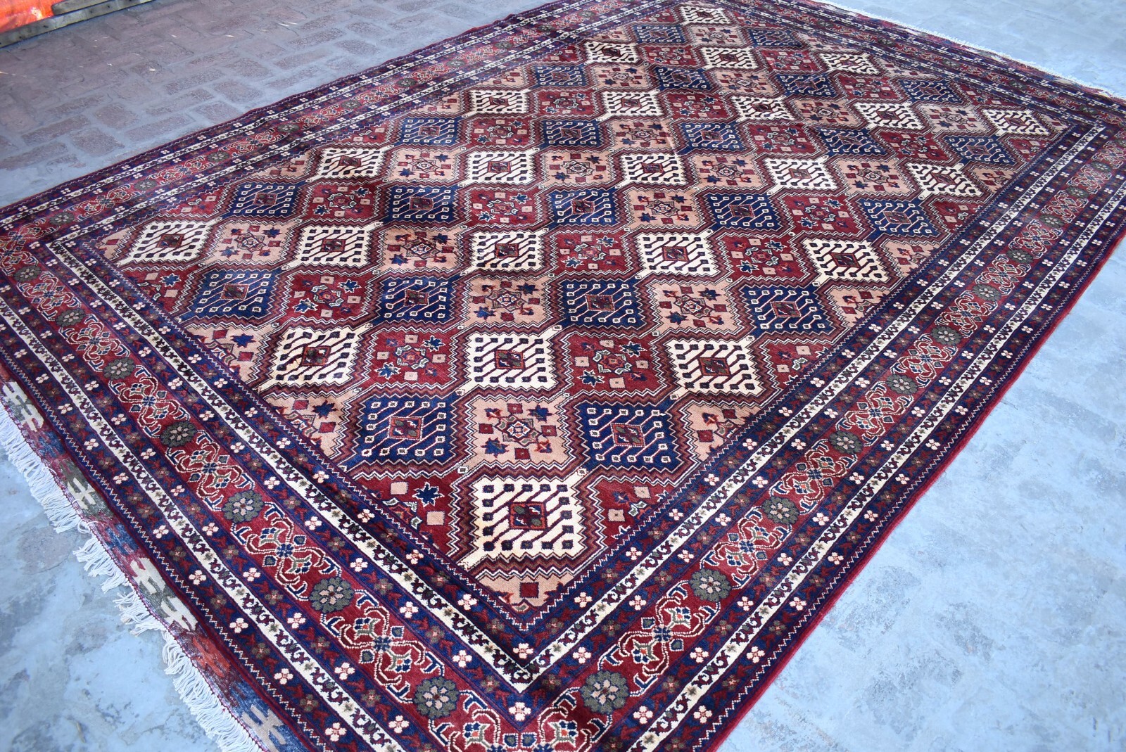 9x12 ft Vintage Afghan Turkmen Oriental Area Rug Red Tan Hand Knotted Wool Rug gallery